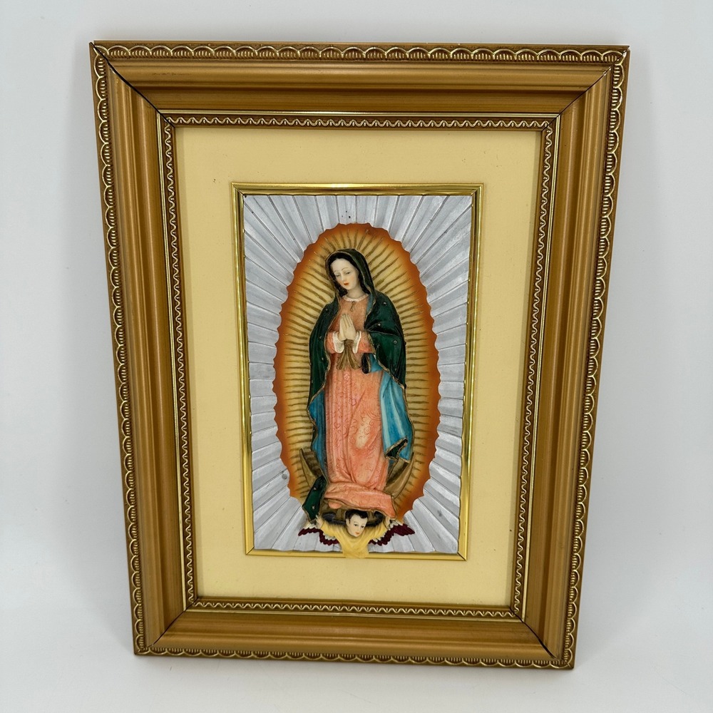 Virgin of Guadalupe 3D Framed Wall Art Gold Tone Religious Icon Decor